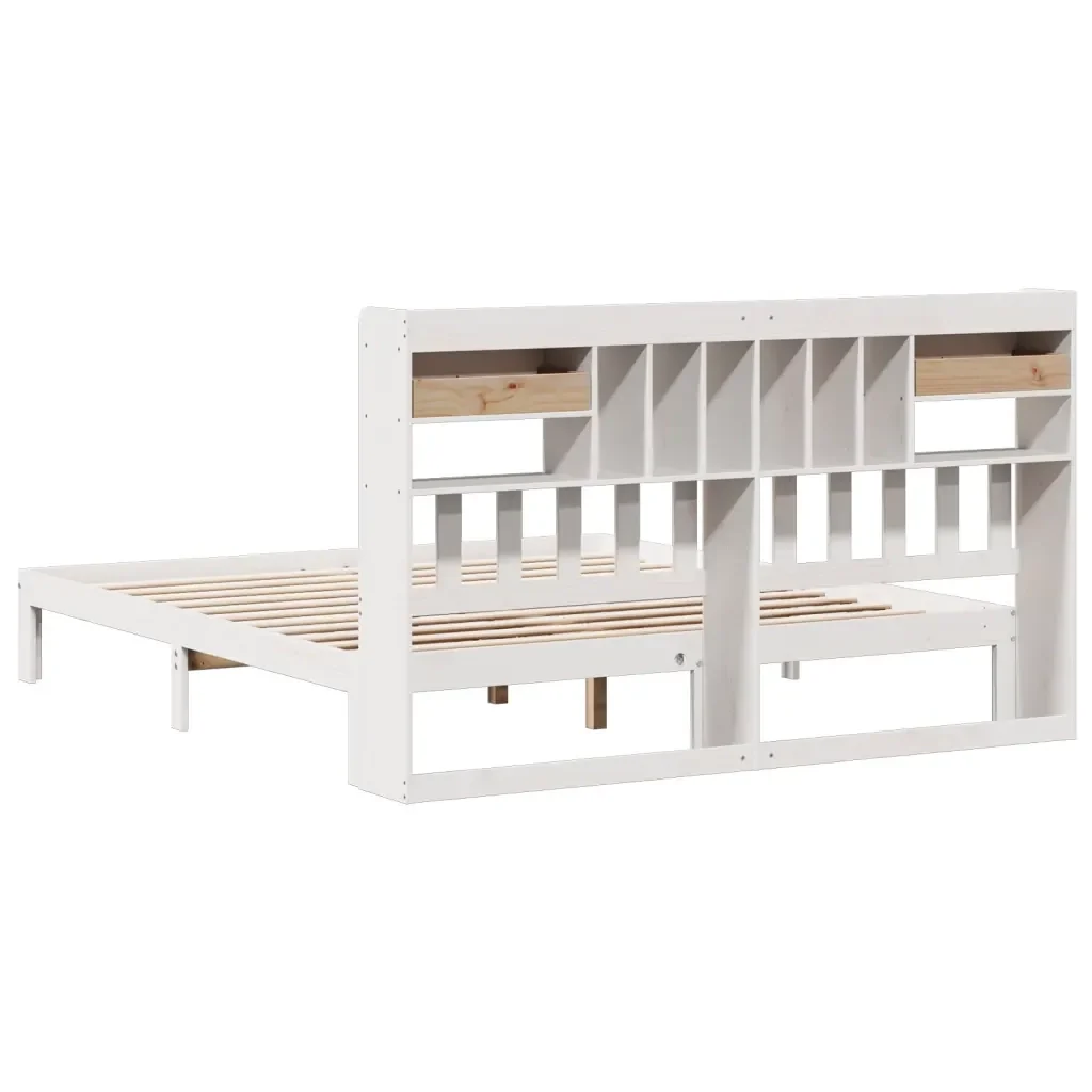 Letto matrimoniale | Letto per adulti | Giroletto con Libreria senza Materasso 180x200 cm in Legno Pino - Image 6