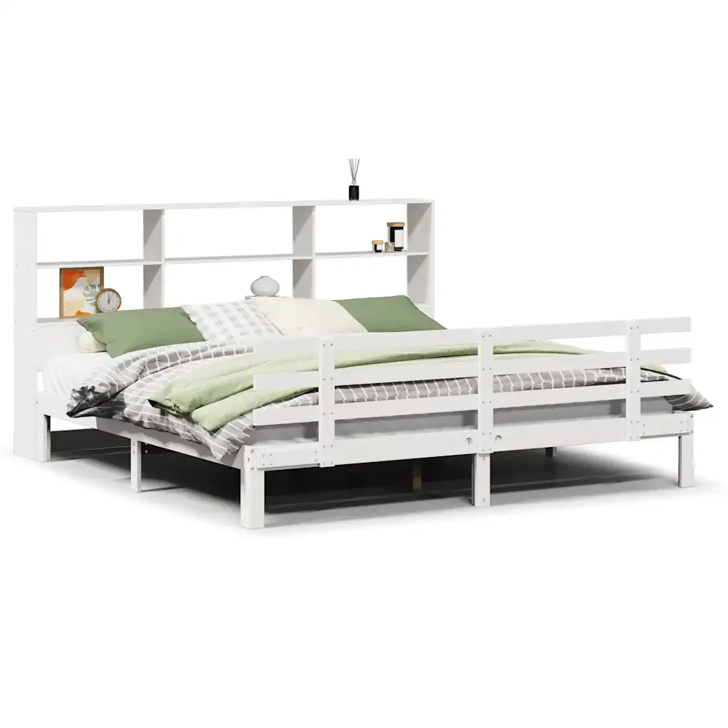 Letto matrimoniale | Letto per adulti | Giroletto con Libreria senza Materasso 180x200 cm in Legno Pino