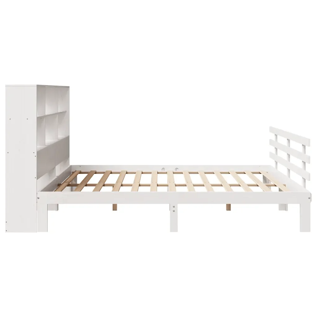 Letto matrimoniale | Letto per adulti | Giroletto con Libreria senza Materasso 180x200 cm in Legno Pino - Image 5