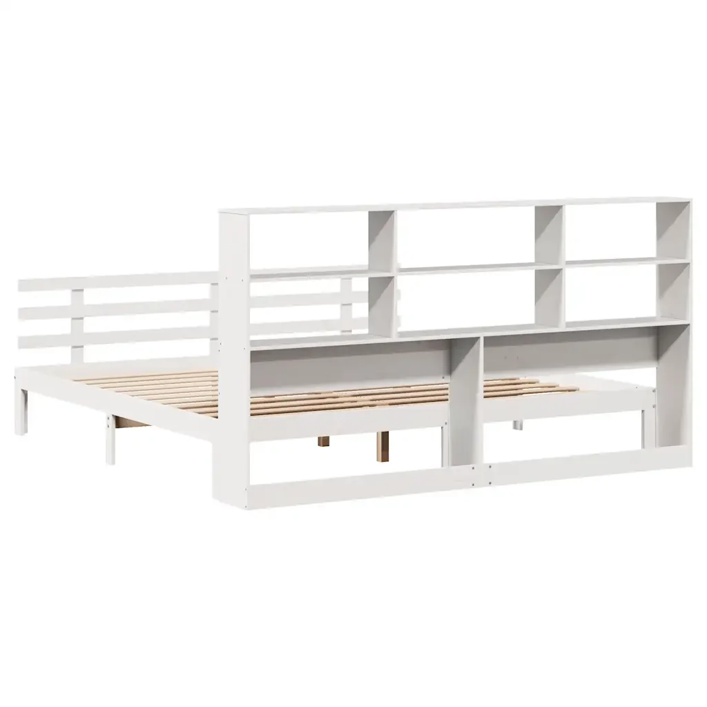 Letto matrimoniale | Letto per adulti | Giroletto con Libreria senza Materasso 180x200 cm in Legno Pino - Image 6