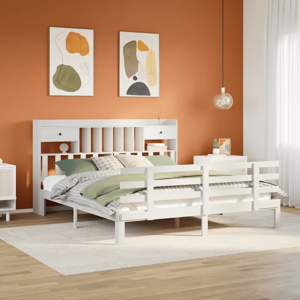 Letto matrimoniale | Letto per adulti | Giroletto con Libreria senza Materasso 180x200 cm in Legno Pino - Image 2