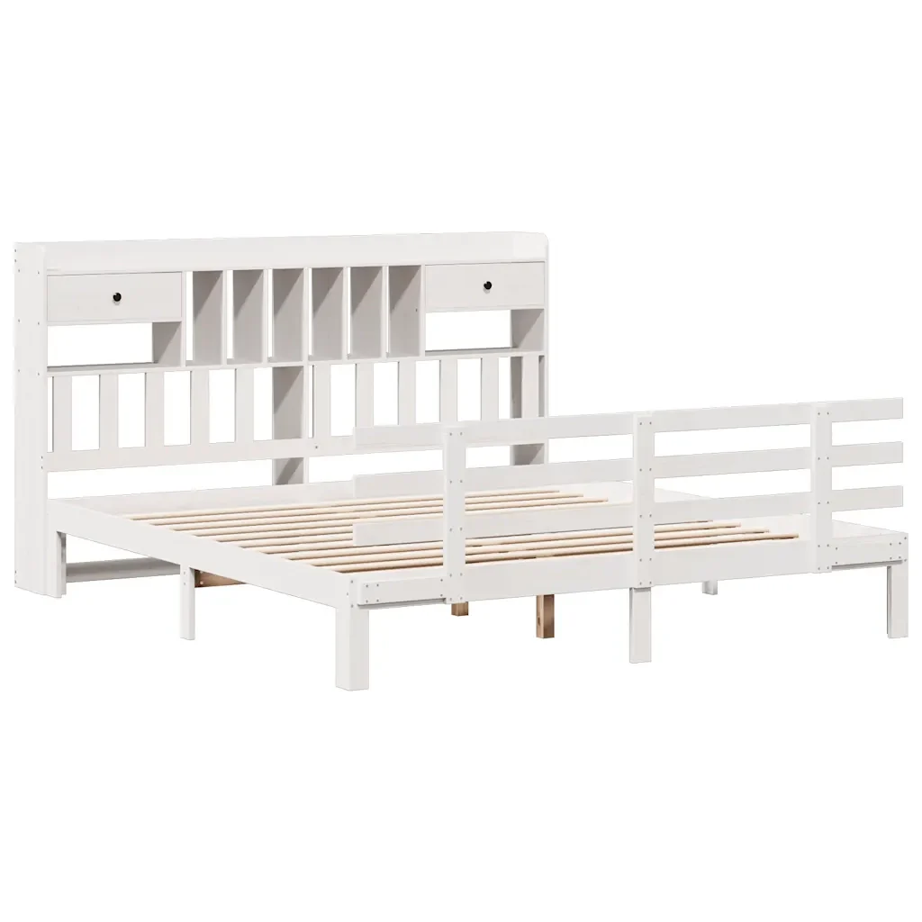 Letto matrimoniale | Letto per adulti | Giroletto con Libreria senza Materasso 180x200 cm in Legno Pino - Image 4