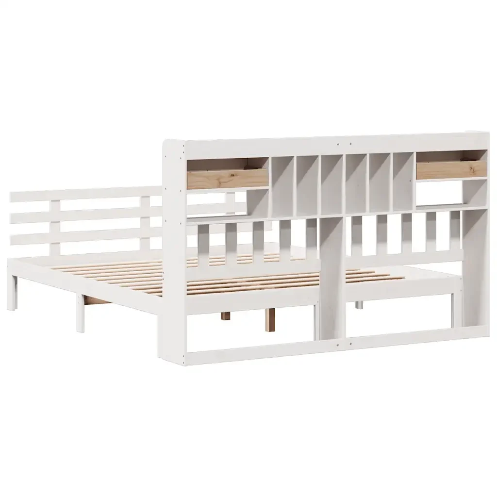 Letto matrimoniale | Letto per adulti | Giroletto con Libreria senza Materasso 180x200 cm in Legno Pino - Image 6