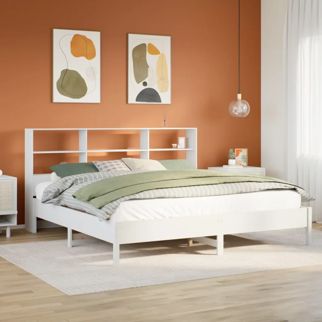 Letto matrimoniale | Letto per adulti | Giroletto con Libreria senza Materasso 180x200 cm in Legno Pino - Image 2