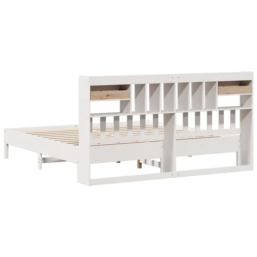 Letto matrimoniale | Letto per adulti | Giroletto con Libreria senza Materasso 180x200 cm in Legno Pino - Image 6