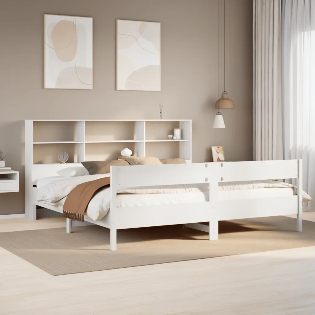 Letto matrimoniale | Letto per adulti | Giroletto con Libreria senza Materasso 180x200 cm in Legno Pino - Image 2