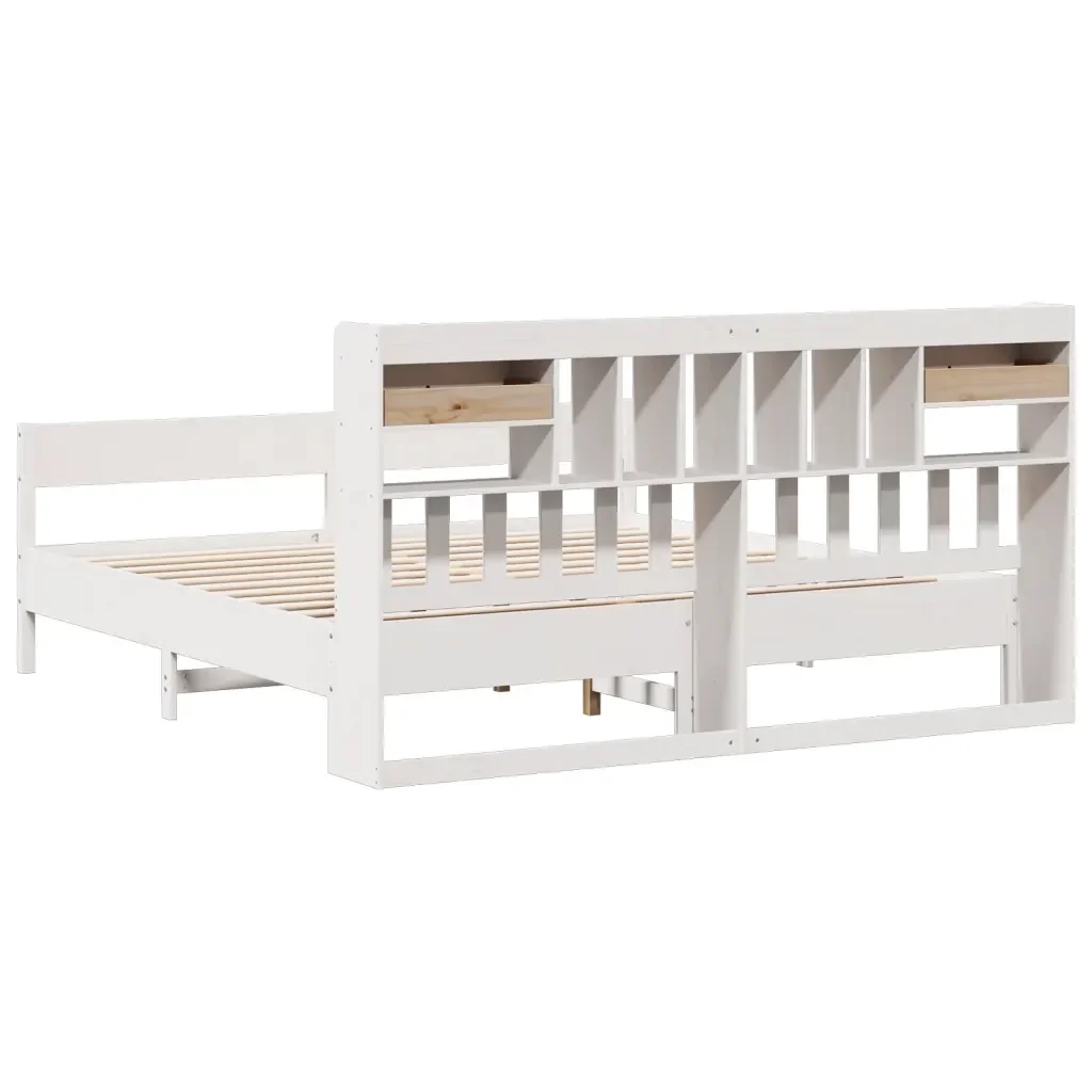 Letto matrimoniale | Letto per adulti | Giroletto con Libreria senza Materasso 180x200 cm in Legno Pino - Image 6