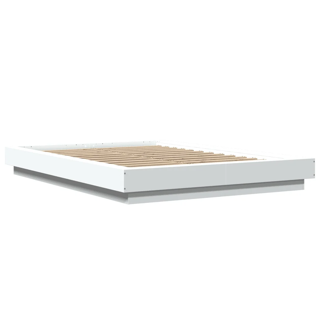 Letto matrimoniale | Letto per adulti | Giroletto con Luci LED Bianco 135x190 cm in Legno Multistrato - Image 4