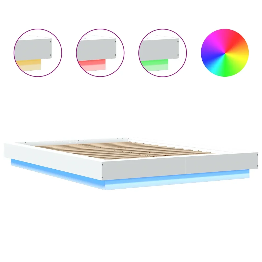 Letto matrimoniale | Letto per adulti | Giroletto con Luci LED Bianco 135x190 cm in Legno Multistrato - Image 8