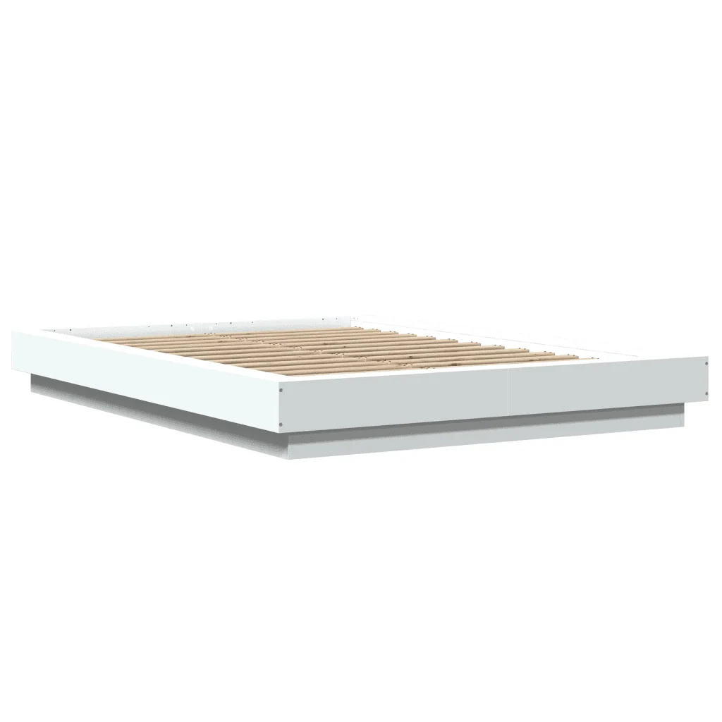 Letto matrimoniale | Letto per adulti | Giroletto con Luci LED Bianco 140x190 cm in Legno Multistrato - Image 3