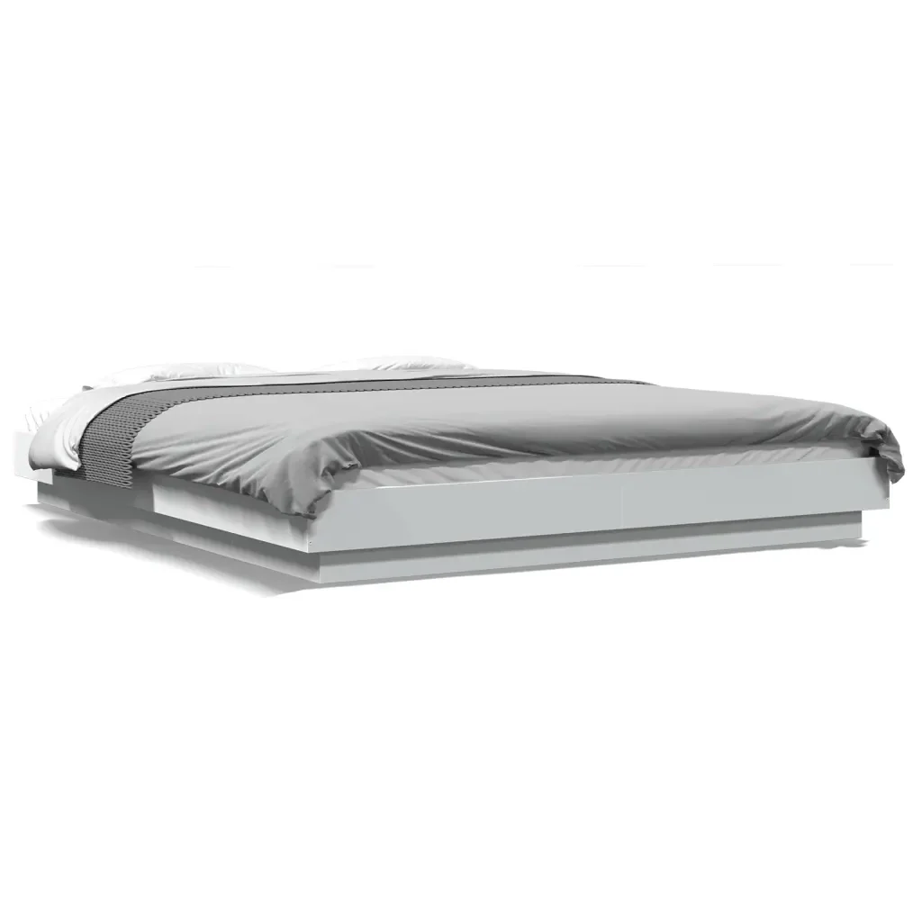 Letto matrimoniale | Letto per adulti | Giroletto con Luci LED Bianco 150x200 cm in Legno Multistrato