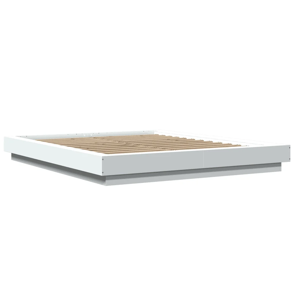Letto matrimoniale | Letto per adulti | Giroletto con Luci LED Bianco 150x200 cm in Legno Multistrato - Image 4