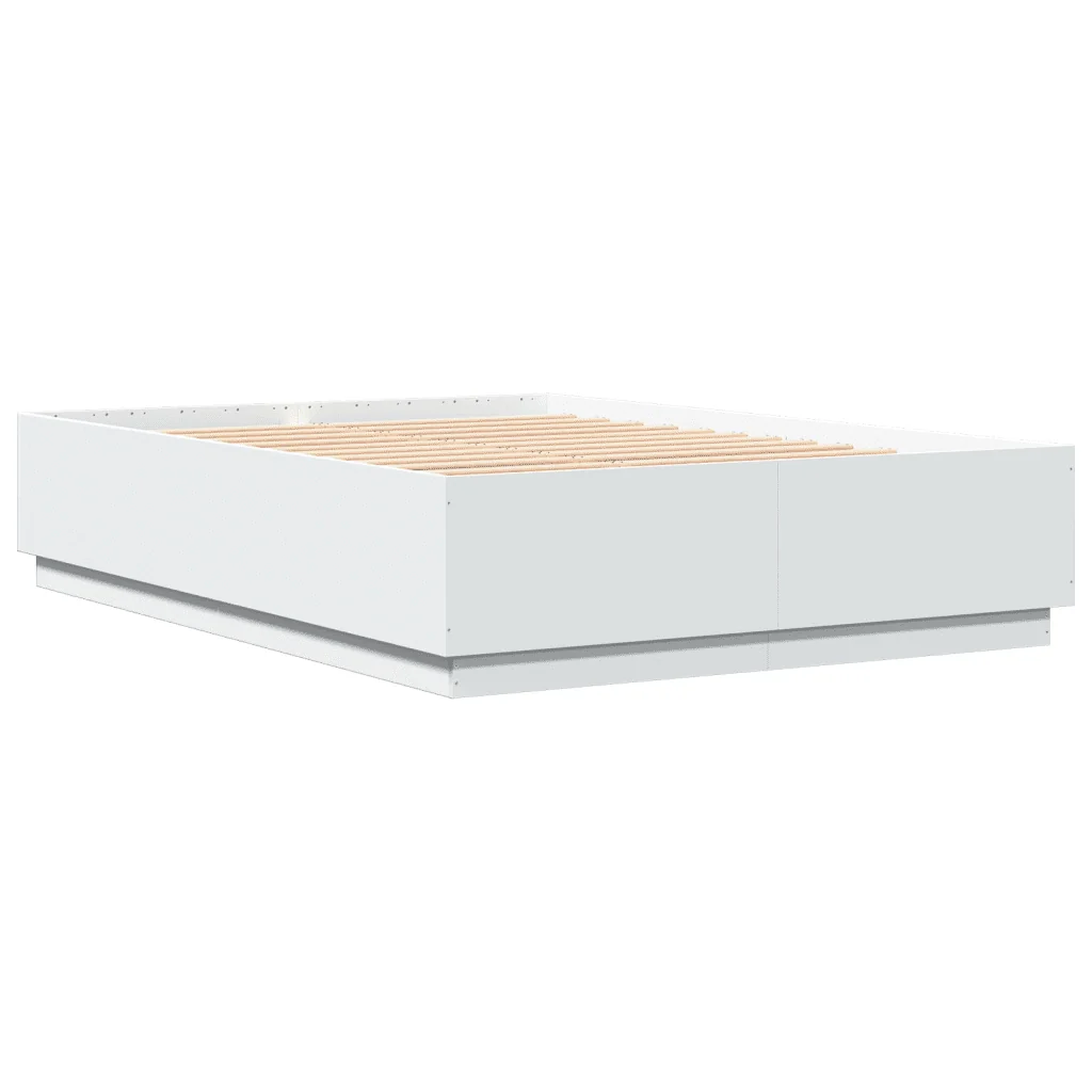 Letto matrimoniale | Letto per adulti | Giroletto con Luci LED Bianco 150x200 cm in Legno Multistrato - Image 4