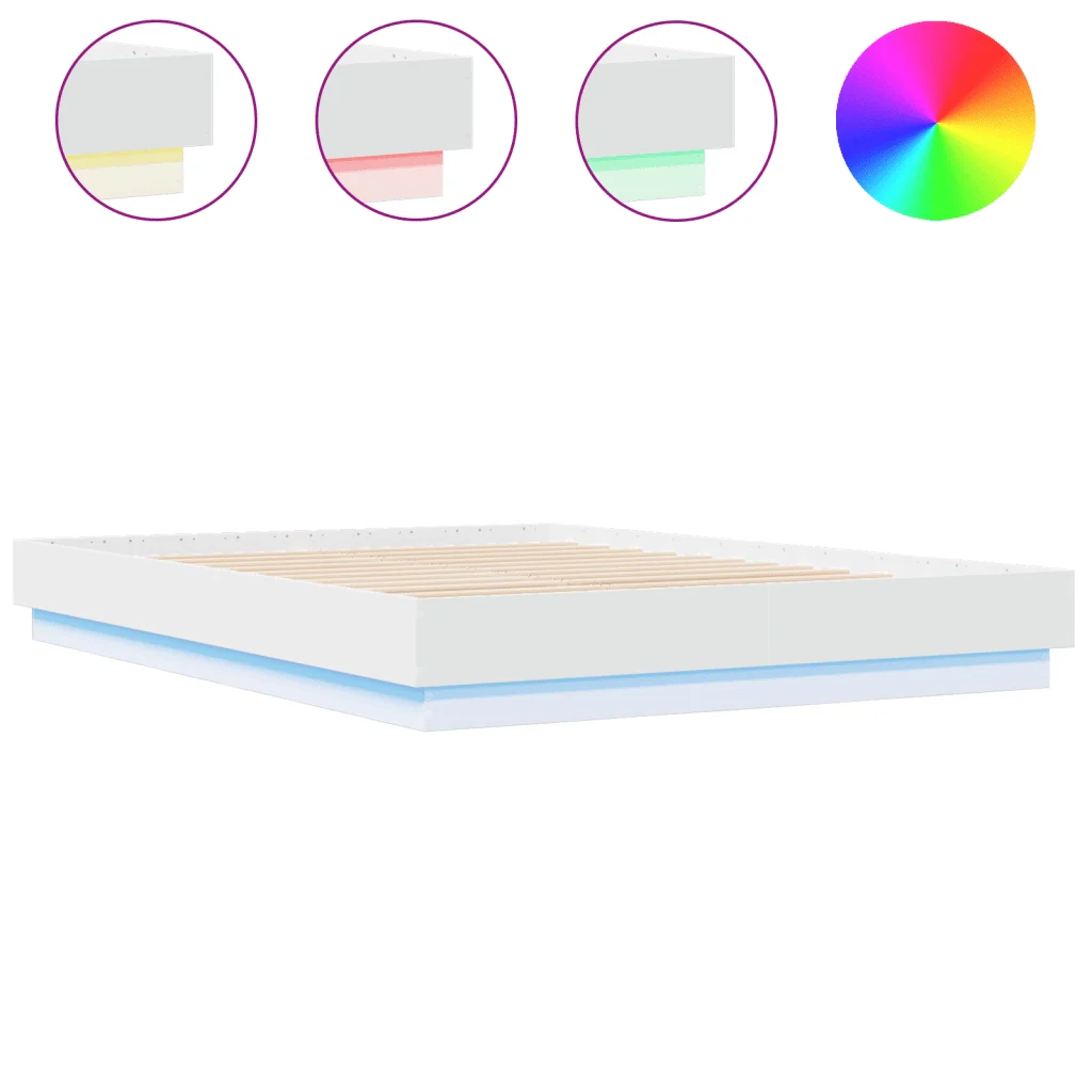 Letto matrimoniale | Letto per adulti | Giroletto con Luci LED Bianco 160x200 cm