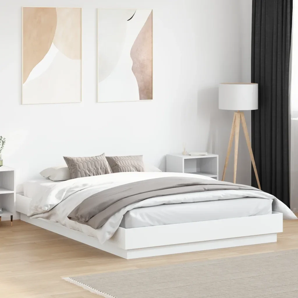 Letto matrimoniale | Letto per adulti | Giroletto con Luci LED Bianco 160x200 cm - Image 2