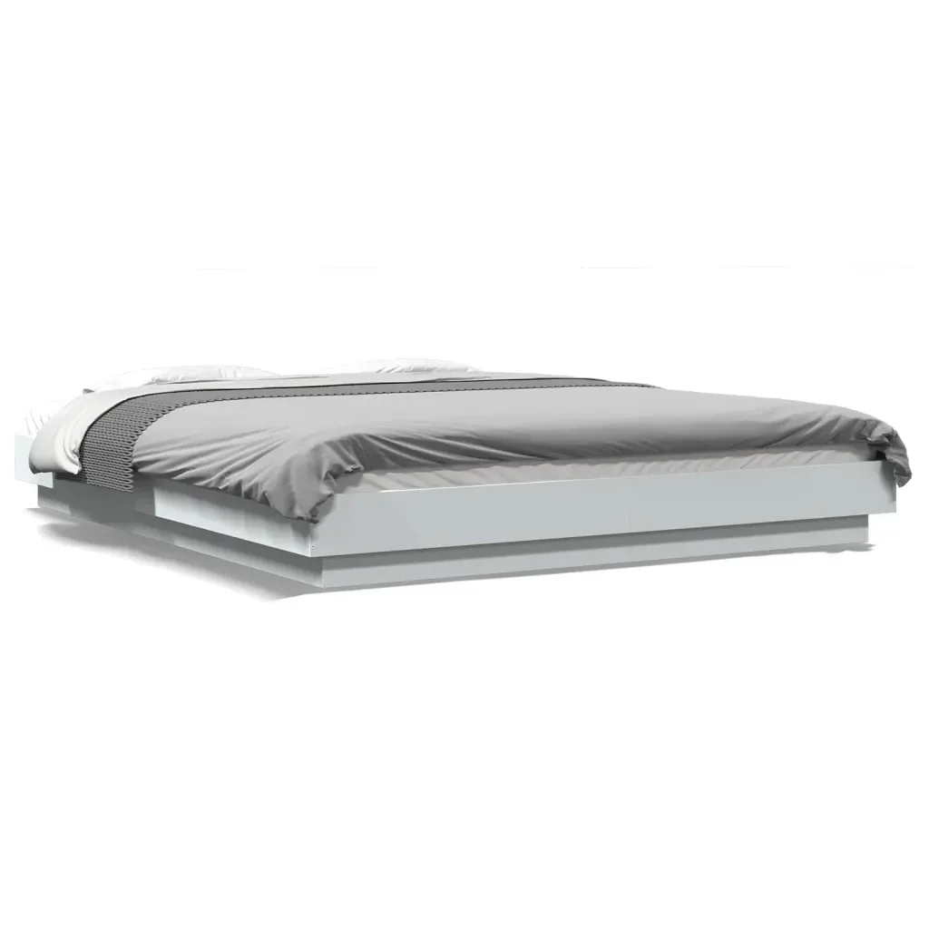 Letto matrimoniale | Letto per adulti | Giroletto con Luci LED Bianco 160x200 cm in Legno Multistrato