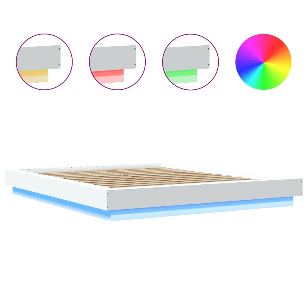 Letto matrimoniale | Letto per adulti | Giroletto con Luci LED Bianco 160x200 cm in Legno Multistrato - Image 8