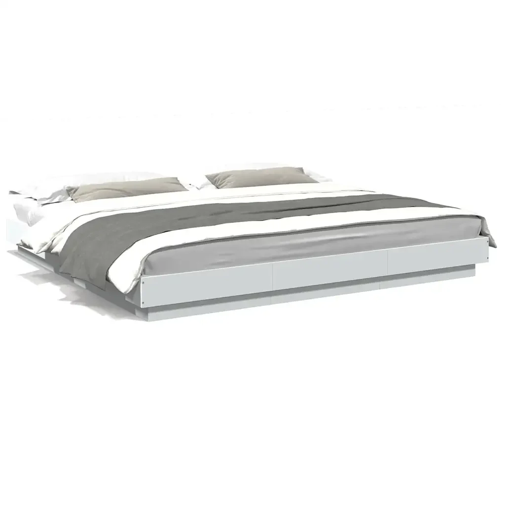 Letto matrimoniale | Letto per adulti | Giroletto con Luci LED Bianco 180x200 cm in Legno Multistrato