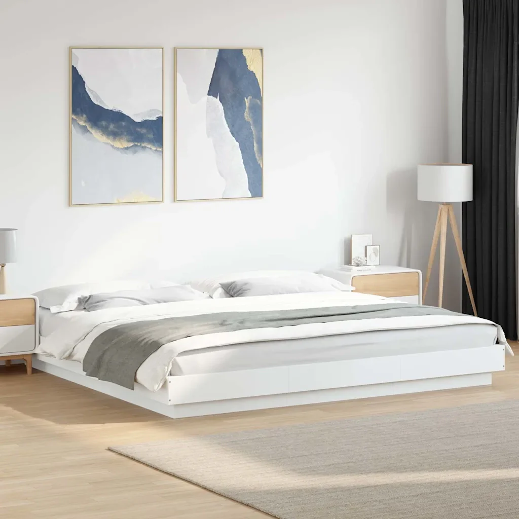 Letto matrimoniale | Letto per adulti | Giroletto con Luci LED Bianco 180x200 cm in Legno Multistrato - Image 2