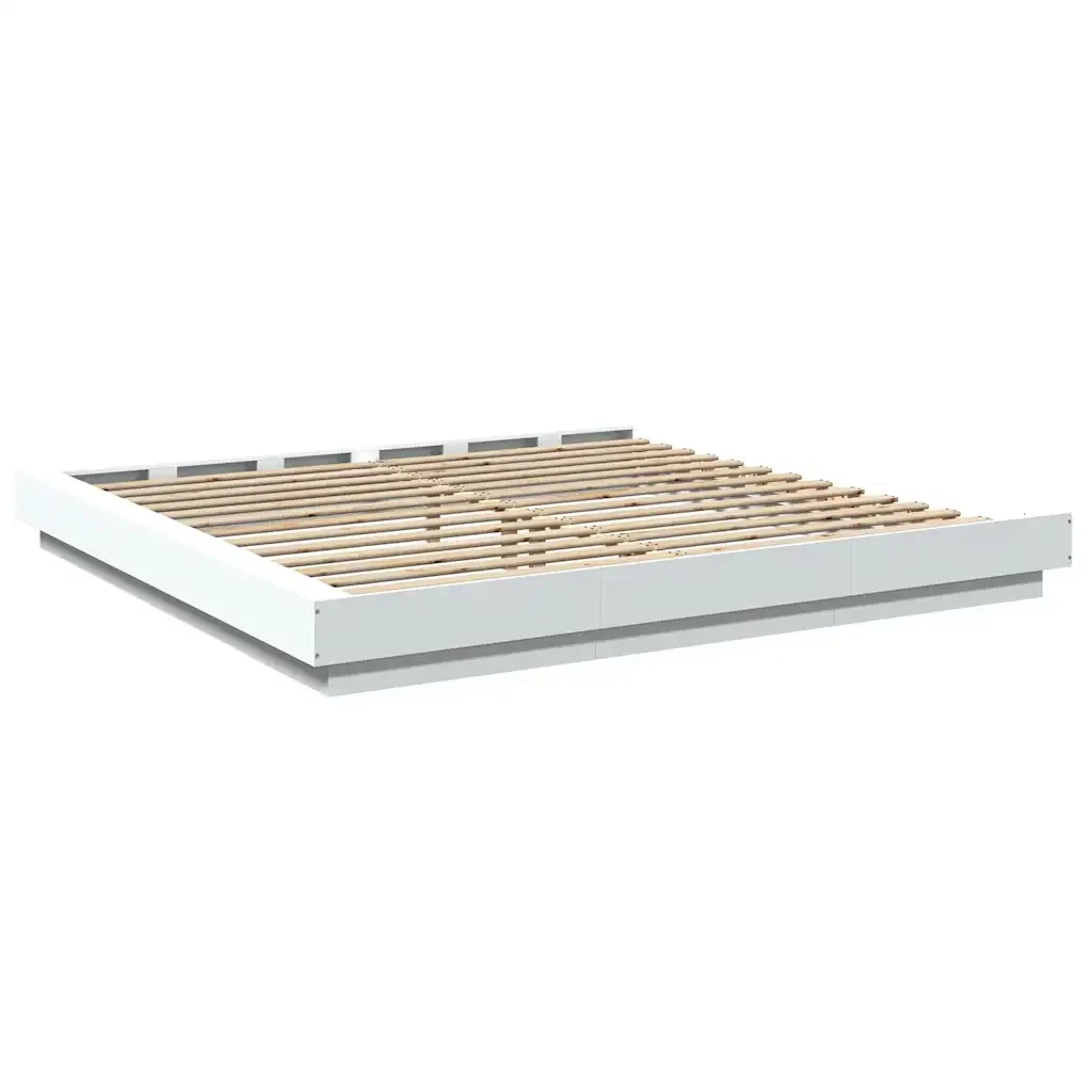 Letto matrimoniale | Letto per adulti | Giroletto con Luci LED Bianco 180x200 cm in Legno Multistrato - Image 7