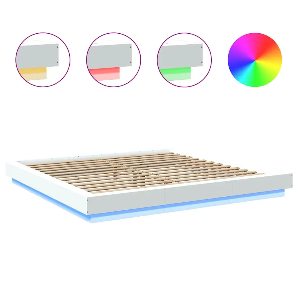 Letto matrimoniale | Letto per adulti | Giroletto con Luci LED Bianco 180x200 cm in Legno Multistrato - Image 8