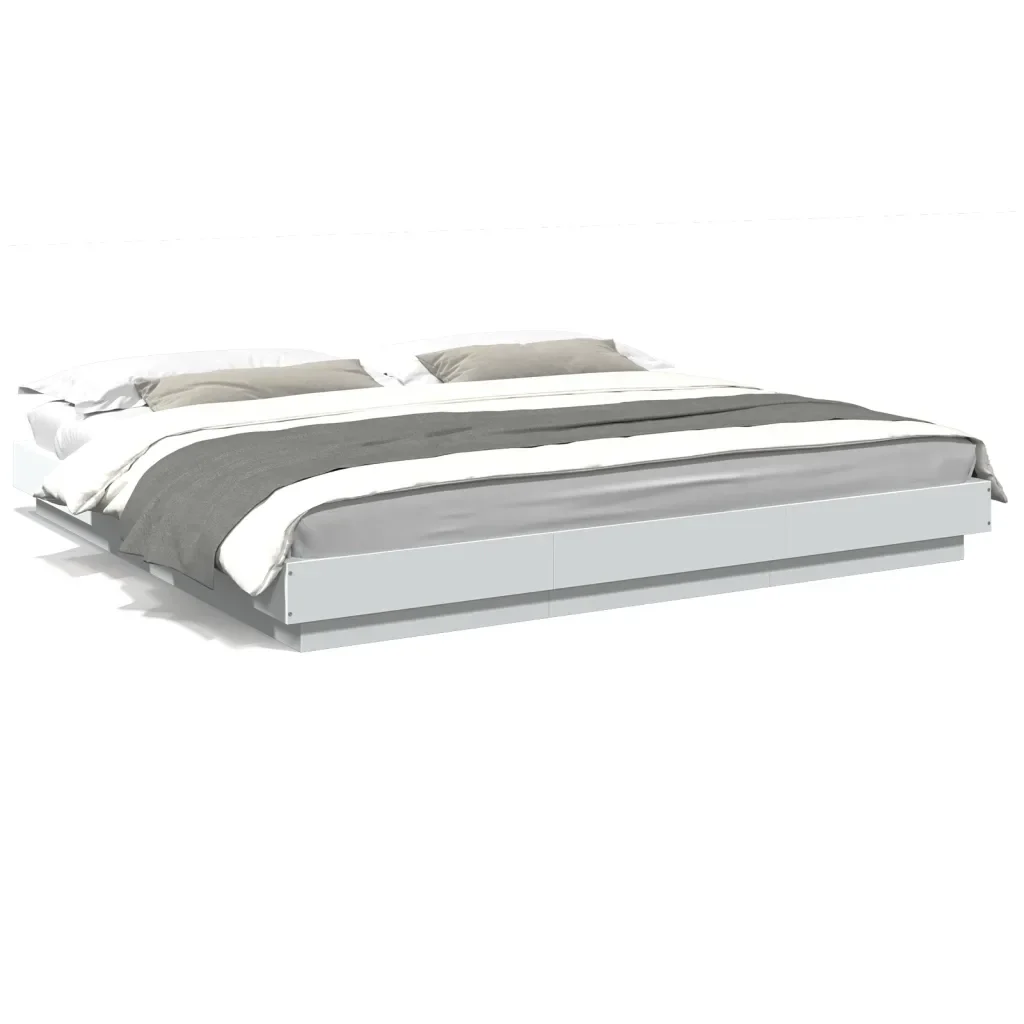 Letto matrimoniale | Letto per adulti | Giroletto con Luci LED Bianco 200x200 cm in Legno Multistrato