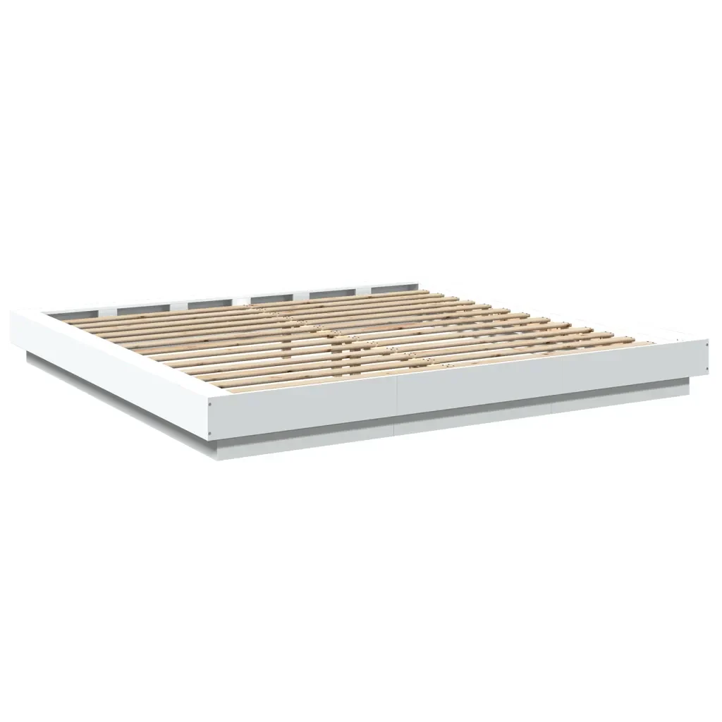 Letto matrimoniale | Letto per adulti | Giroletto con Luci LED Bianco 200x200 cm in Legno Multistrato - Image 7