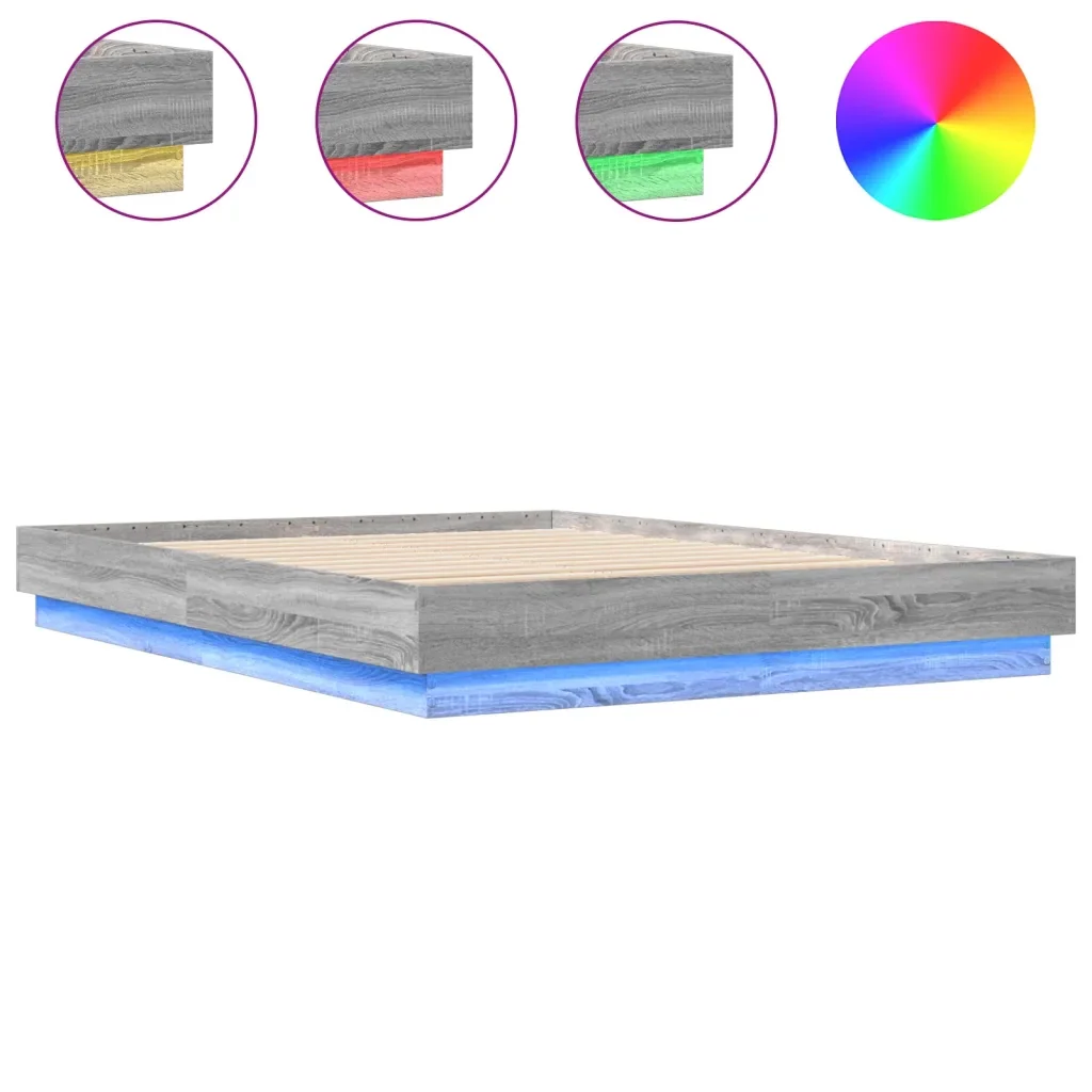 Letto matrimoniale | Letto per adulti | Giroletto con Luci LED Grigio Sonoma 120x200 cm