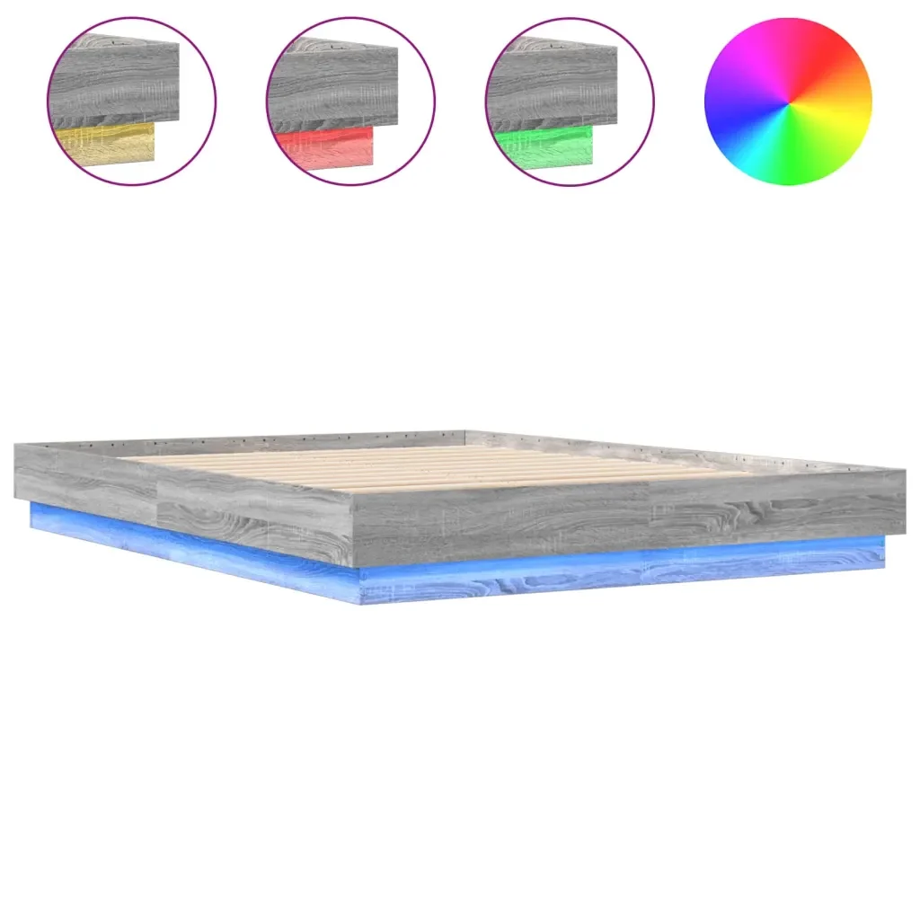 Letto matrimoniale | Letto per adulti | Giroletto con Luci LED Grigio Sonoma 150x200 cm