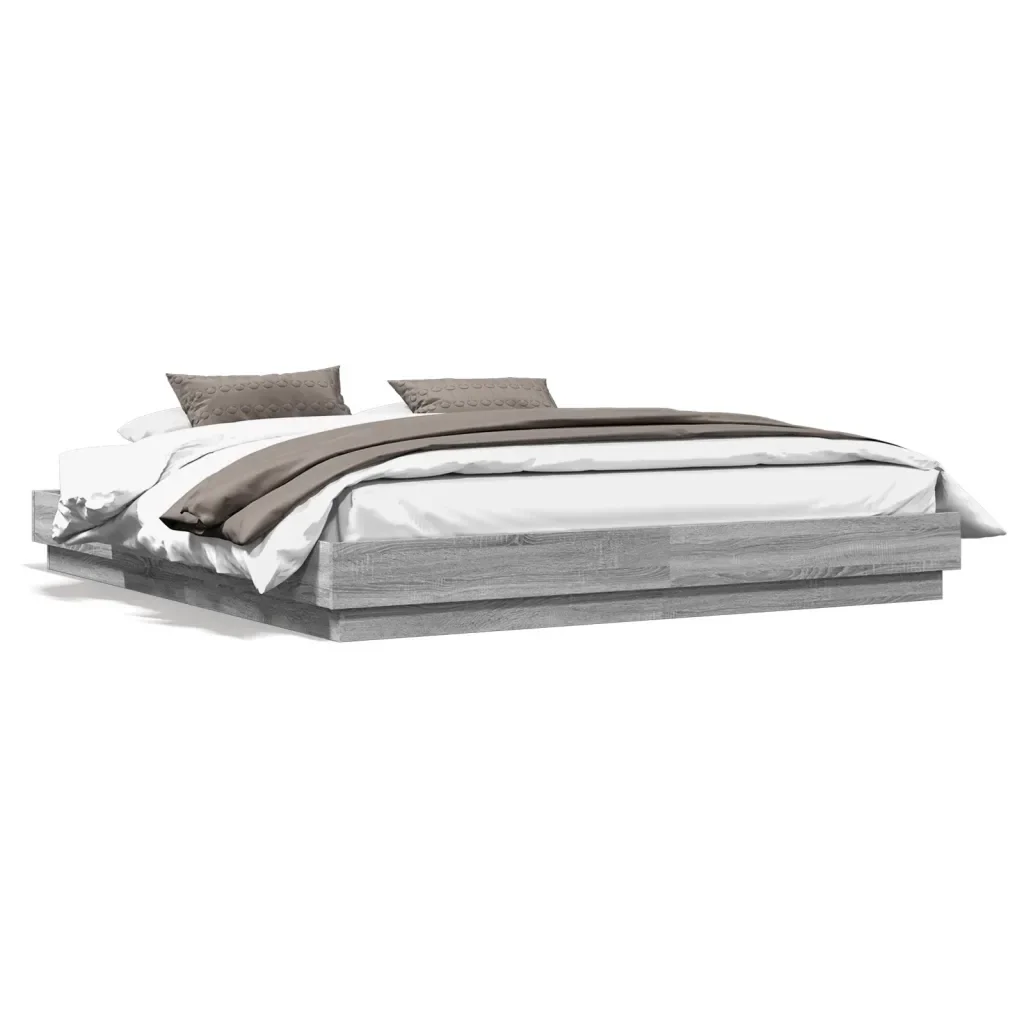 Letto matrimoniale | Letto per adulti | Giroletto con Luci LED Grigio Sonoma 180x200 cm - Image 5