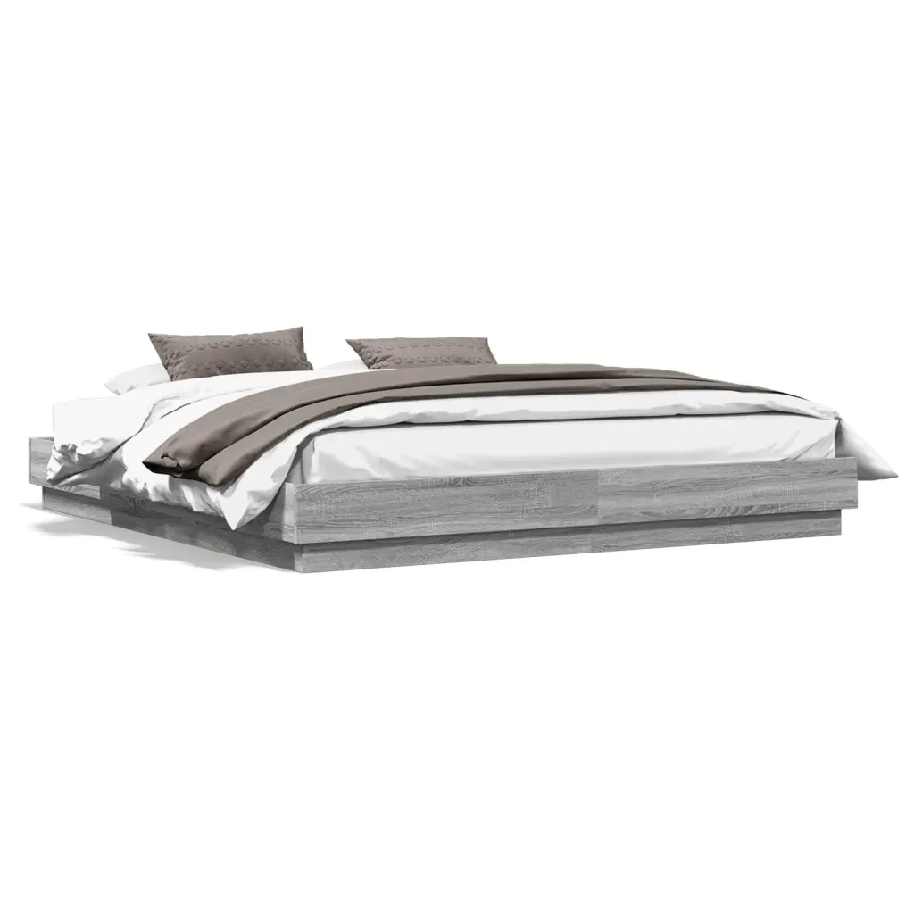 Letto matrimoniale | Letto per adulti | Giroletto con Luci LED Grigio Sonoma 200x200 cm - Image 5