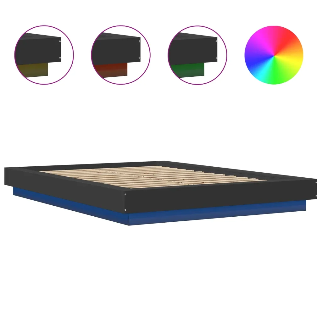 Letto matrimoniale | Letto per adulti | Giroletto con Luci LED Nero 120x190 cm in Legno Multistrato - Image 8