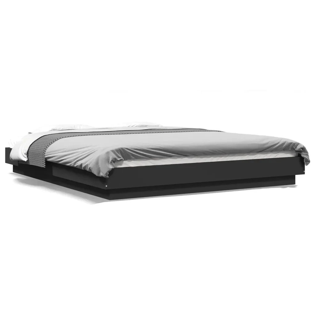 Letto matrimoniale | Letto per adulti | Giroletto con Luci LED Nero 150x200 cm in Legno Multistrato