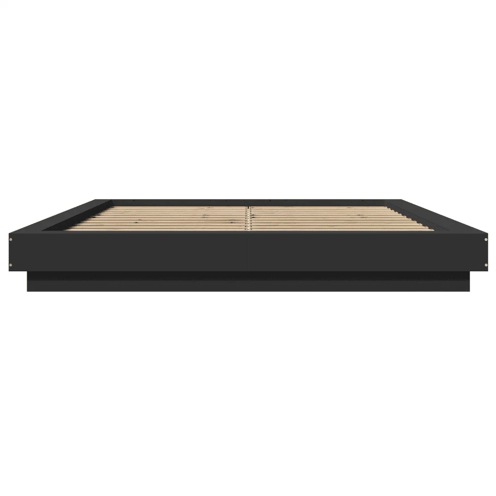 Letto matrimoniale | Letto per adulti | Giroletto con Luci LED Nero 150x200 cm in Legno Multistrato - Image 5
