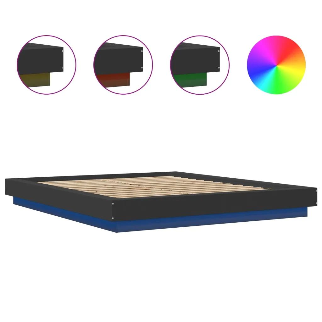 Letto matrimoniale | Letto per adulti | Giroletto con Luci LED Nero 150x200 cm in Legno Multistrato - Image 8