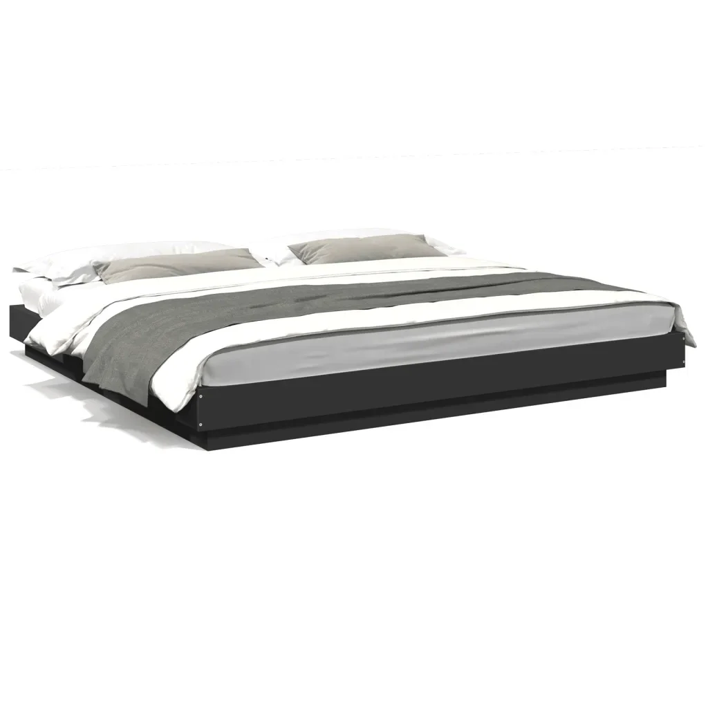 Letto matrimoniale | Letto per adulti | Giroletto con Luci LED Nero 180x200 cm in Legno Multistrato