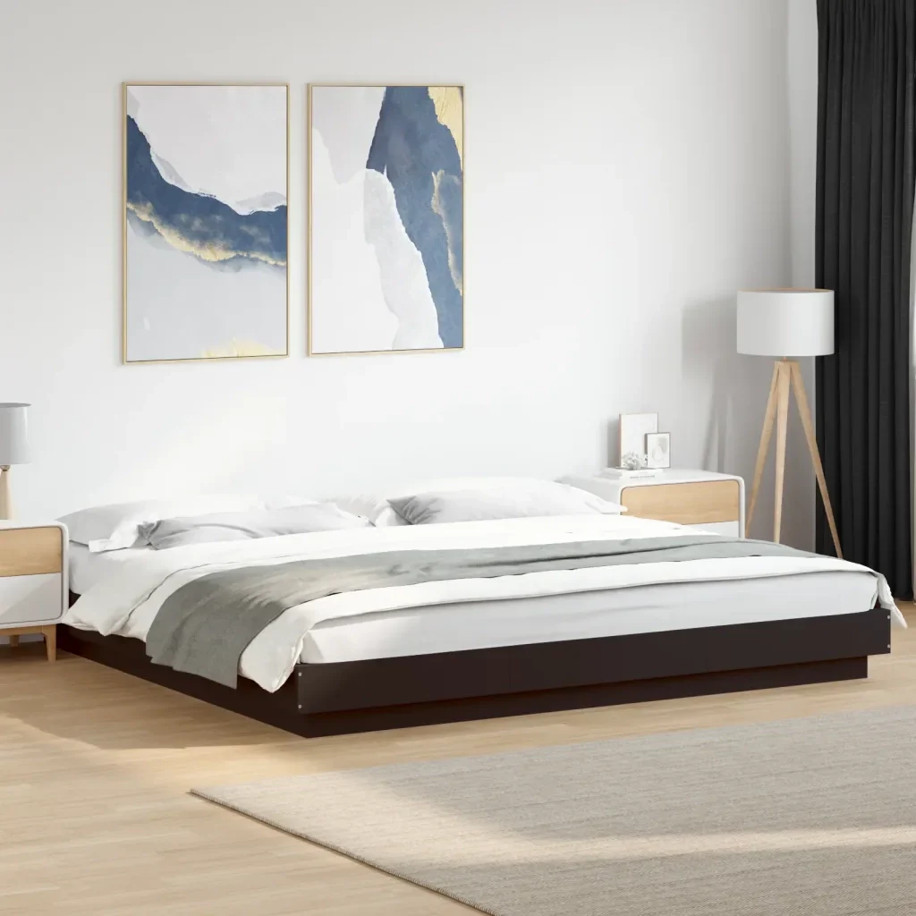 Letto matrimoniale | Letto per adulti | Giroletto con Luci LED Nero 180x200 cm in Legno Multistrato - Image 2