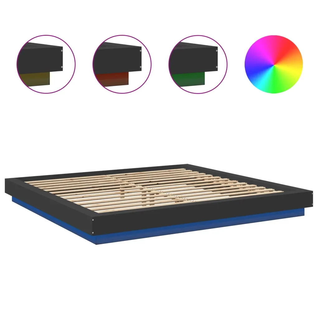 Letto matrimoniale | Letto per adulti | Giroletto con Luci LED Nero 180x200 cm in Legno Multistrato - Image 8