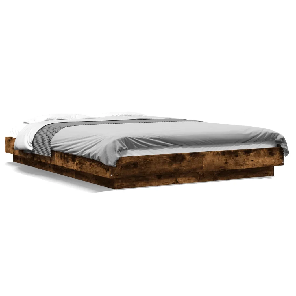 Letto matrimoniale | Letto per adulti | Giroletto con Luci LED Rovere Fumo 120x190 cm Legno Multistrato