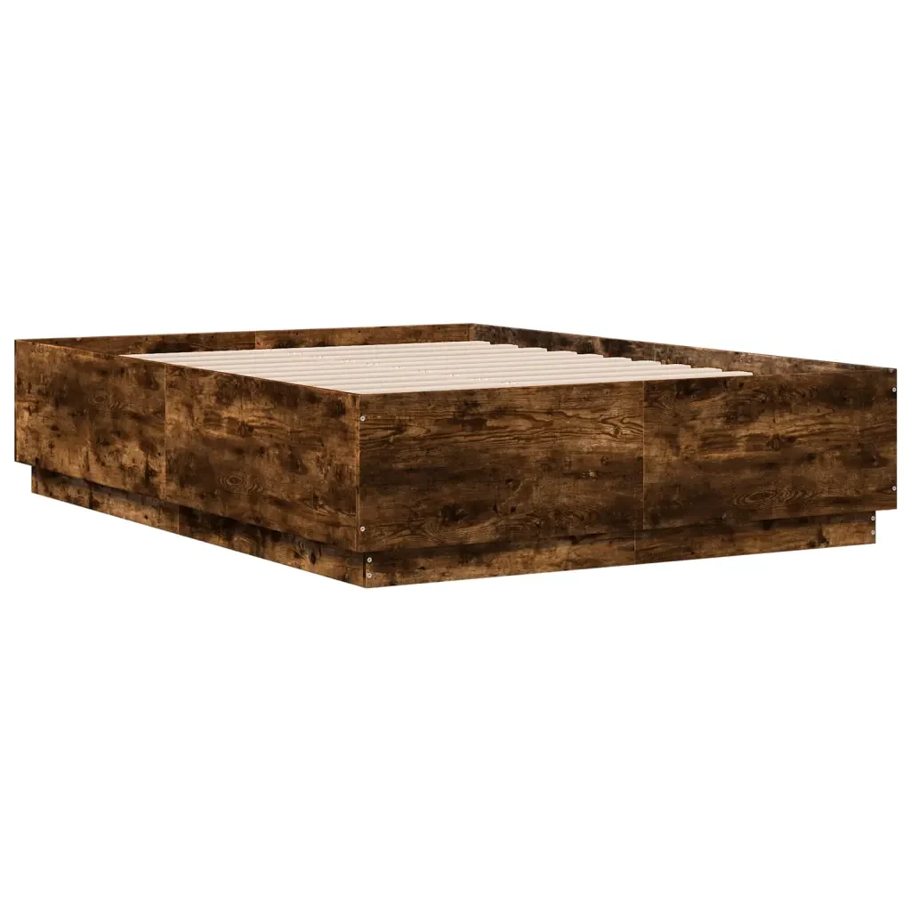 Letto matrimoniale | Letto per adulti | Giroletto con Luci LED Rovere Fumo 120x190 cm Legno Multistrato - Image 3