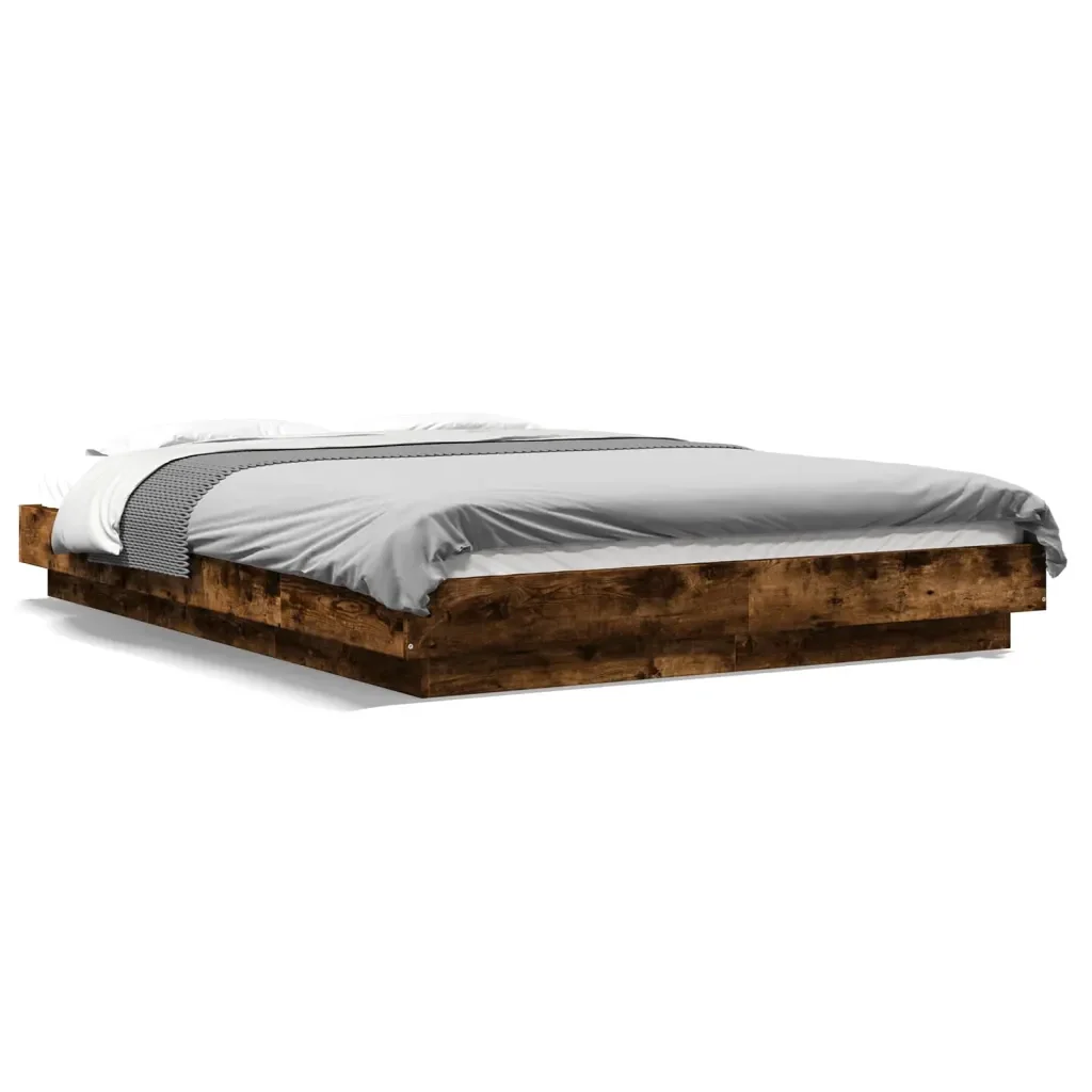 Letto matrimoniale | Letto per adulti | Giroletto con Luci LED Rovere Fumo 120x200 cm Legno Multistrato