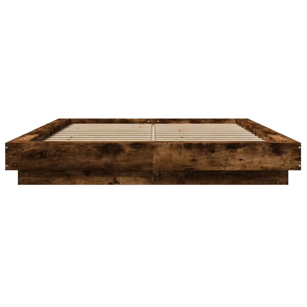 Letto matrimoniale | Letto per adulti | Giroletto con Luci LED Rovere Fumo 120x200 cm Legno Multistrato - Image 5