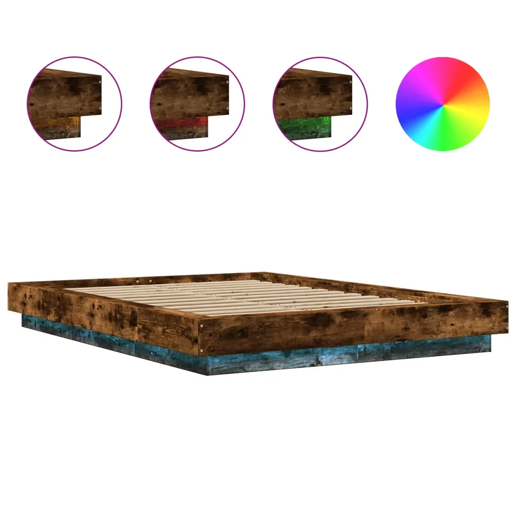 Letto matrimoniale | Letto per adulti | Giroletto con Luci LED Rovere Fumo 120x200 cm Legno Multistrato - Image 8