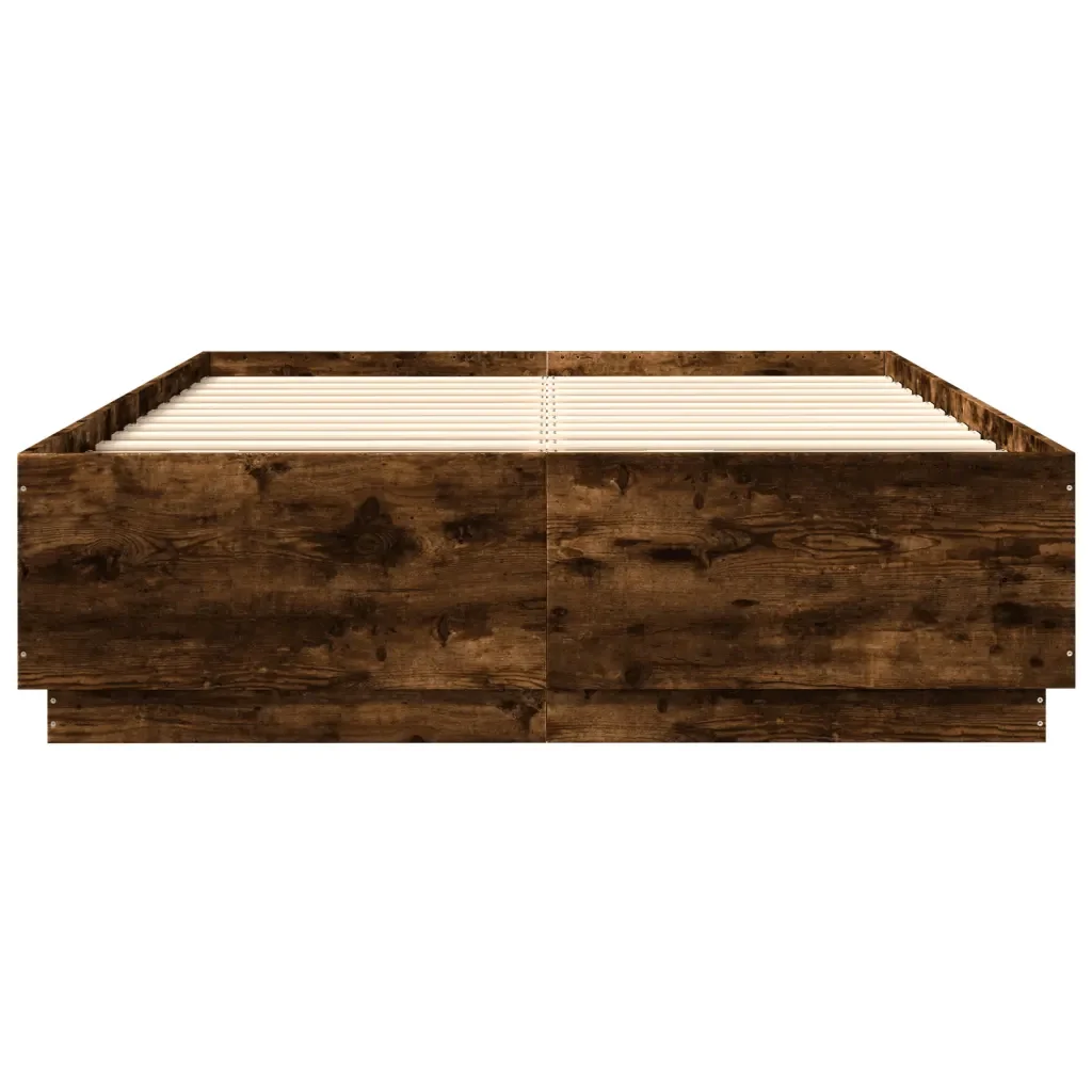Letto matrimoniale | Letto per adulti | Giroletto con Luci LED Rovere Fumo 140x200 cm Legno Multistrato - Image 6