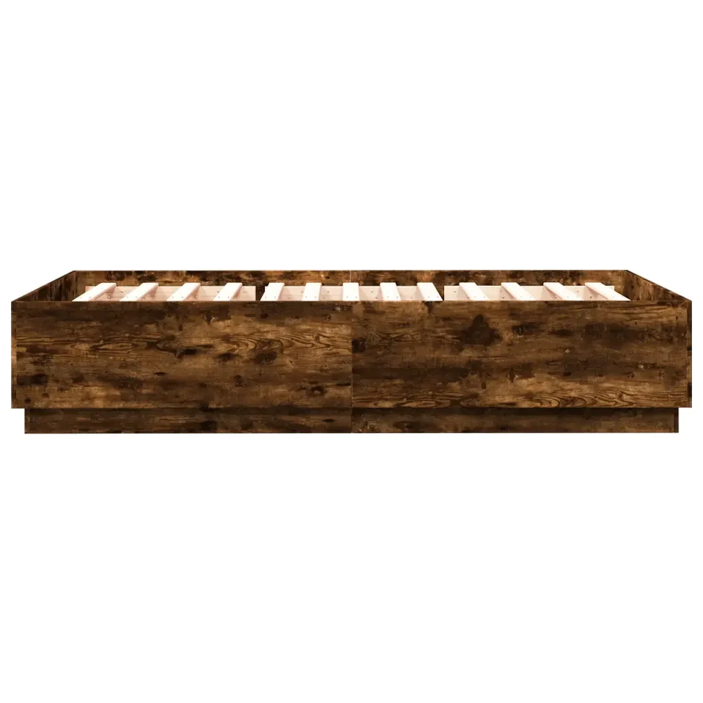 Letto matrimoniale | Letto per adulti | Giroletto con Luci LED Rovere Fumo 140x200 cm Legno Multistrato - Image 7