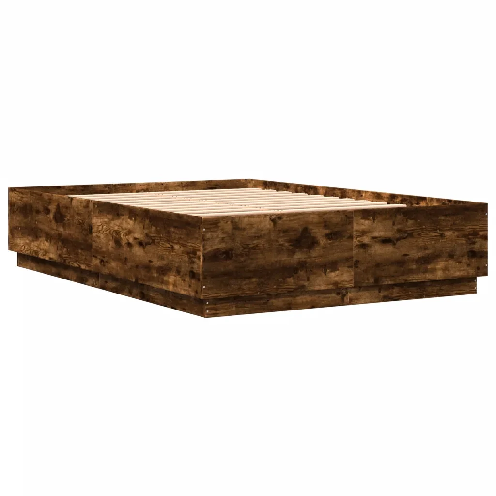 Letto matrimoniale | Letto per adulti | Giroletto con Luci LED Rovere Fumo 140x200 cm Legno Multistrato - Image 8