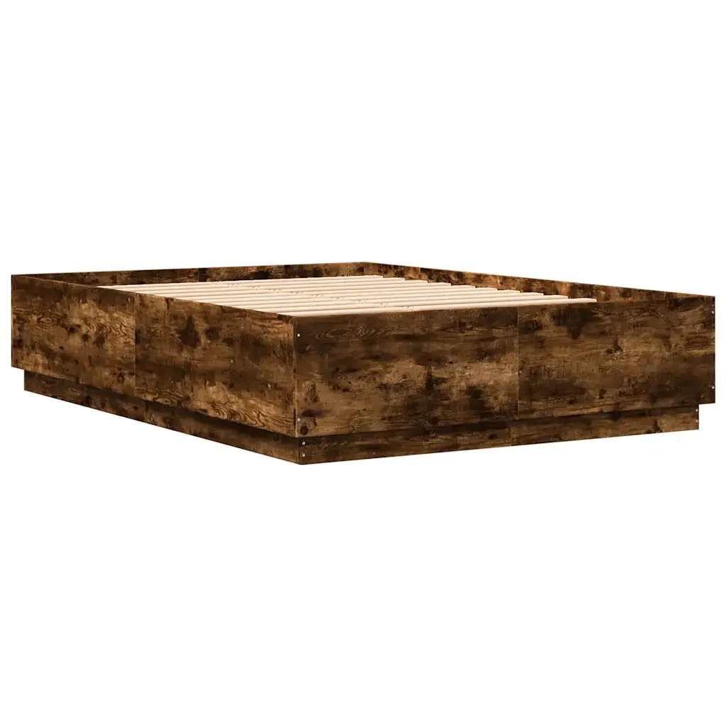 Letto matrimoniale | Letto per adulti | Giroletto con Luci LED Rovere Fumo 150x200 cm Legno Multistrato - Image 7