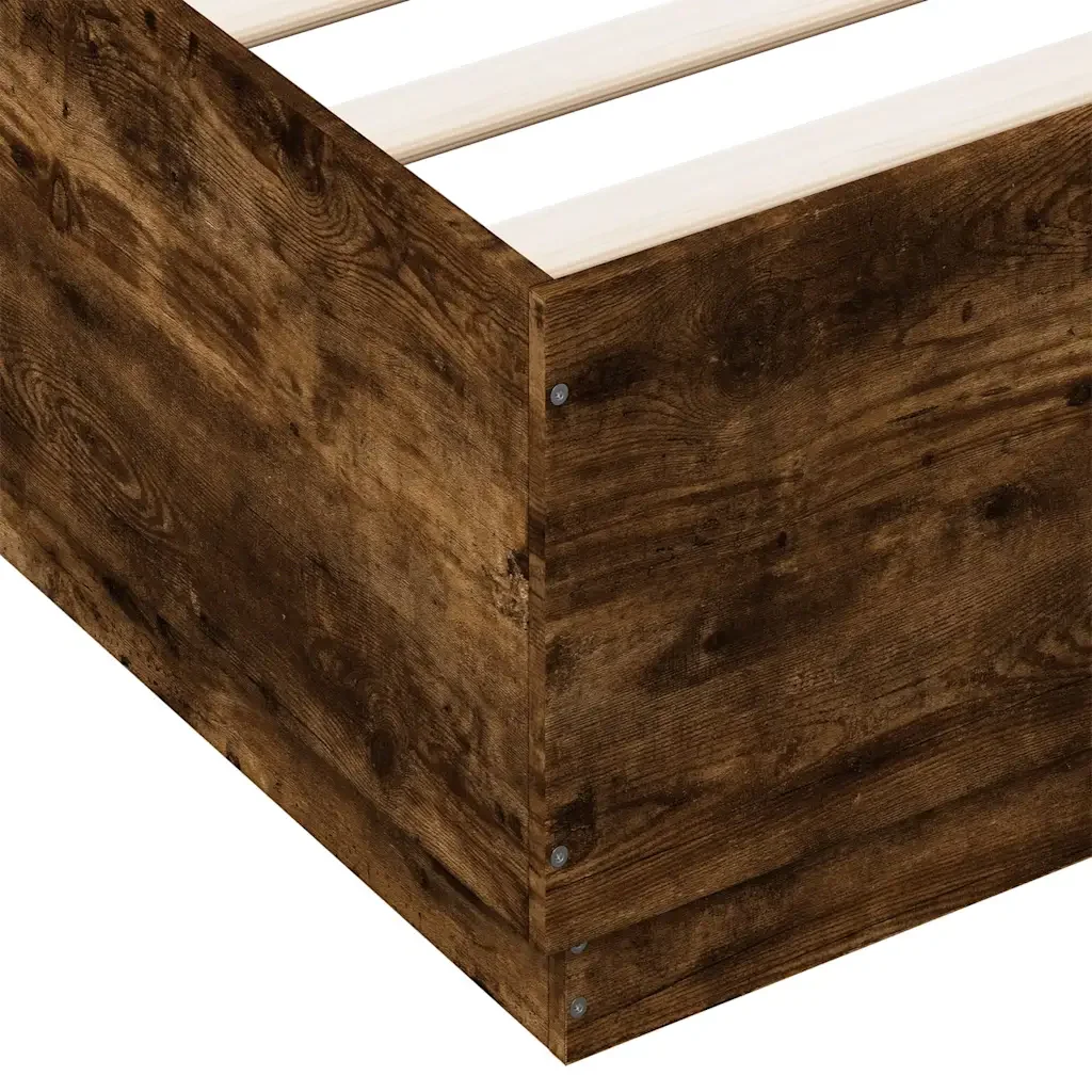 Letto matrimoniale | Letto per adulti | Giroletto con Luci LED Rovere Fumo 150x200 cm Legno Multistrato - Image 9