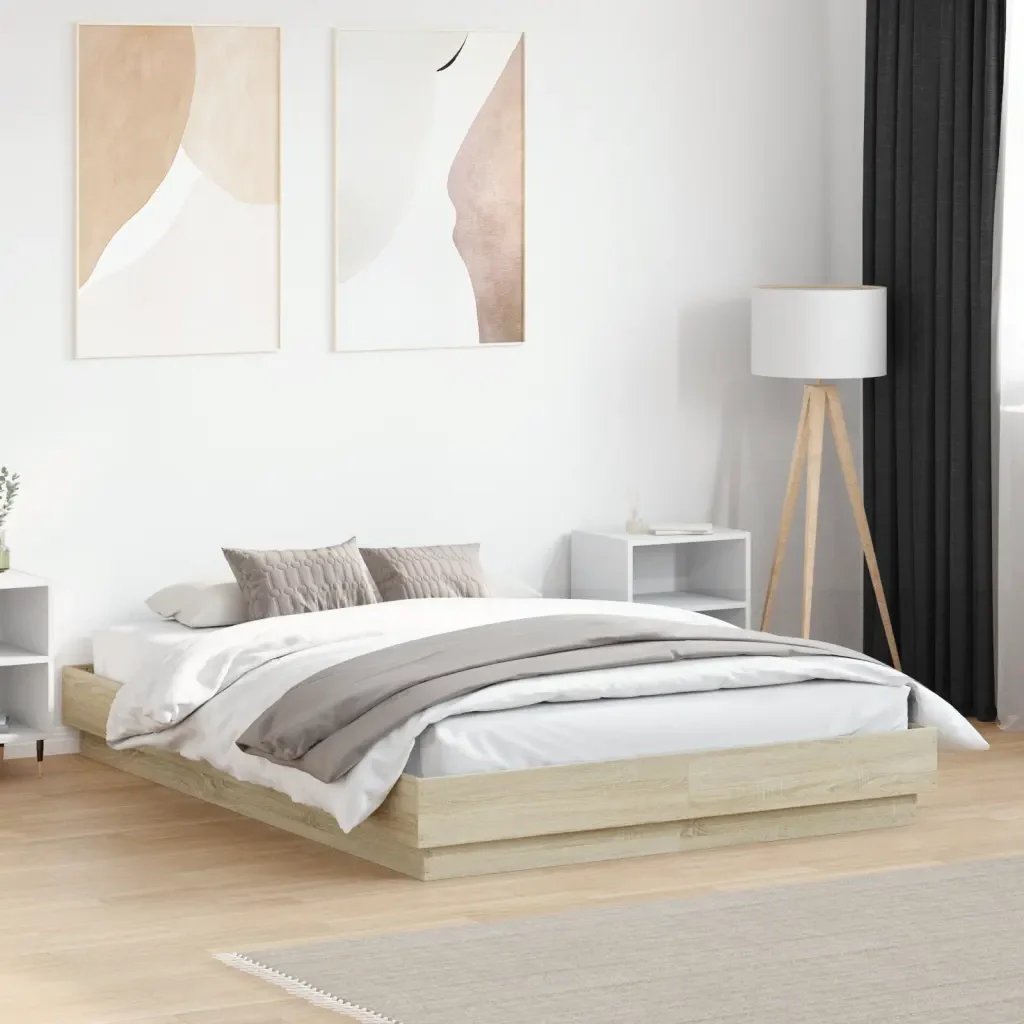 Letto matrimoniale | Letto per adulti | Giroletto con Luci LED Rovere Sonoma 120x190 cm - Image 2