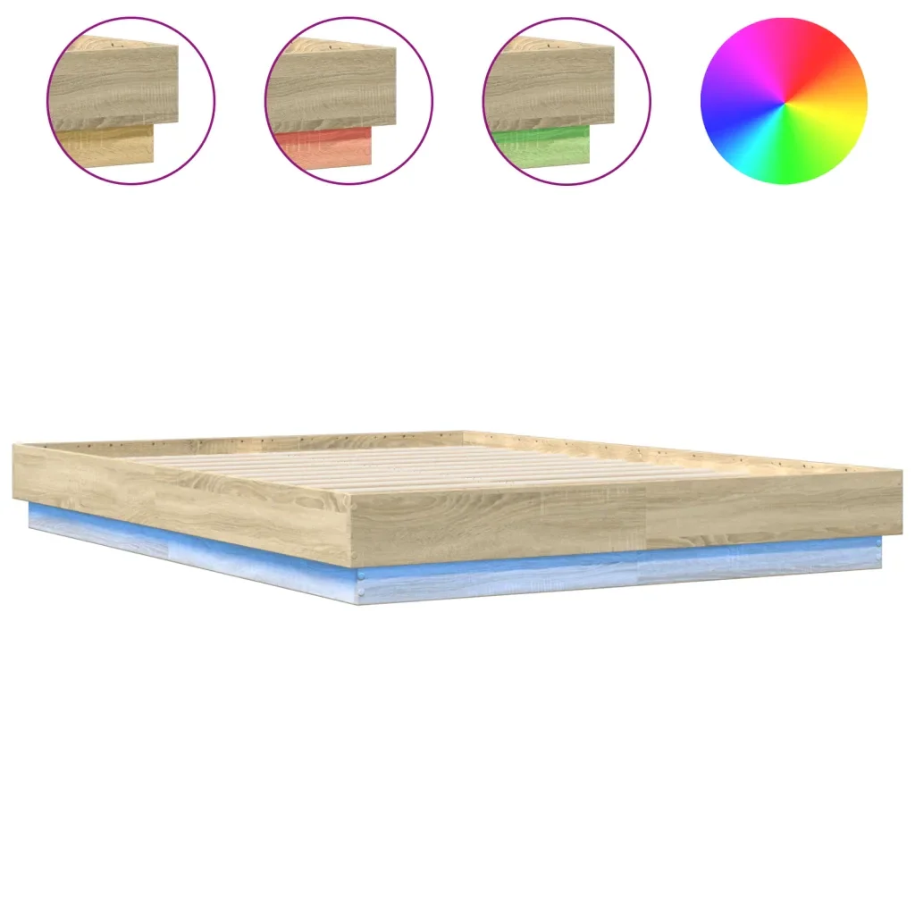 Letto matrimoniale | Letto per adulti | Giroletto con Luci LED Rovere Sonoma 150x200 cm